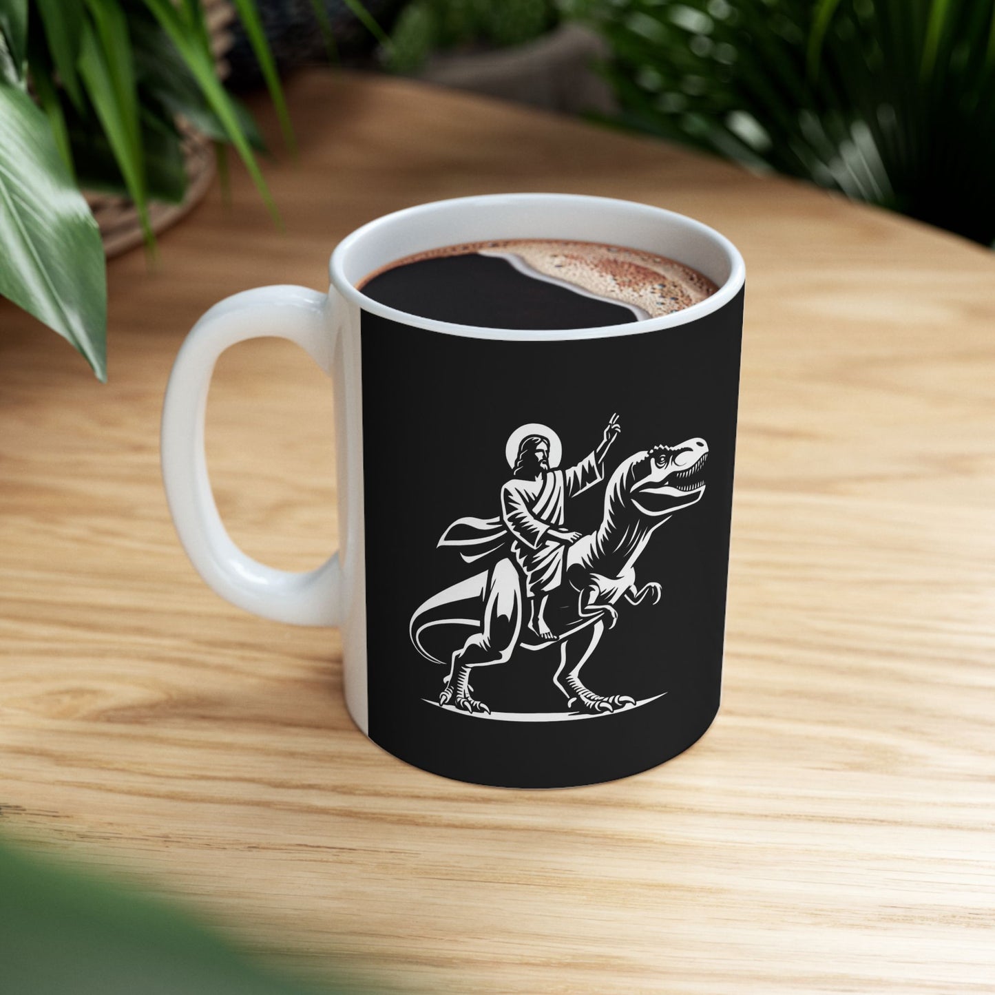 Jesus Riding a Dinosaur - Funny Ceramic Mug