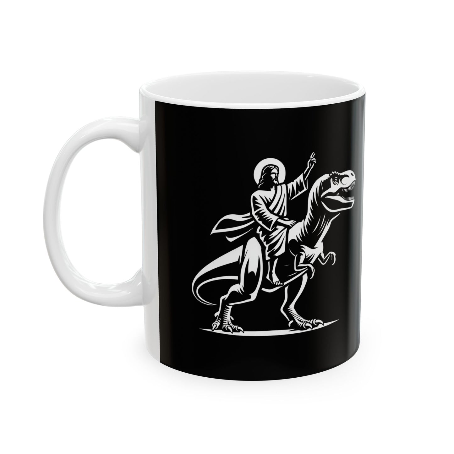 Jesus Riding a Dinosaur - Funny Ceramic Mug
